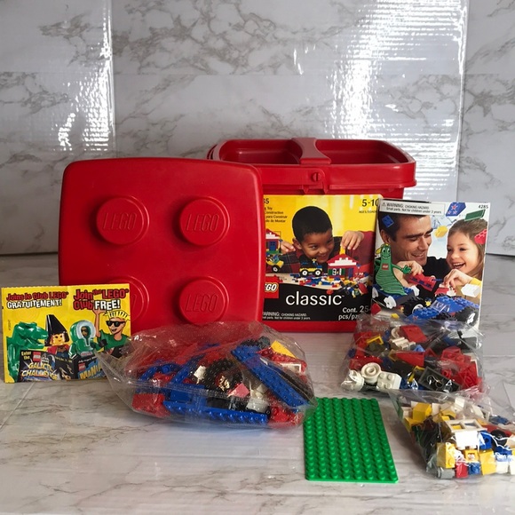 Lego Toys Vintage Lego 999 Classic 4285 Plastic Red Bucket Tote With Legos Inside Poshmark